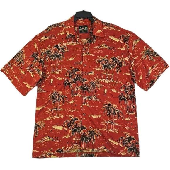 Pussers West Indies~Men's Size L~Brown Hawaiian Print Button Up Shirt Silk Blend - Picture 1 of 10